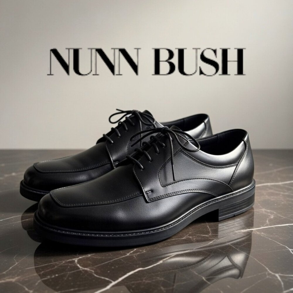 🌟Nunn Bush Comfort Gel Black Leather Derby Shoes 12M Oxford Dress Business